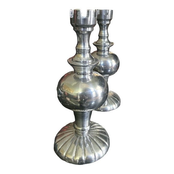 Vintage/ Antique Chrome Candlesticks, hand made in India. 8.25" tall - Picture 5 of 10